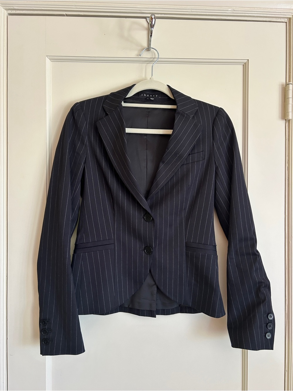 Theory Navy Pinstripe Tailored Blazer